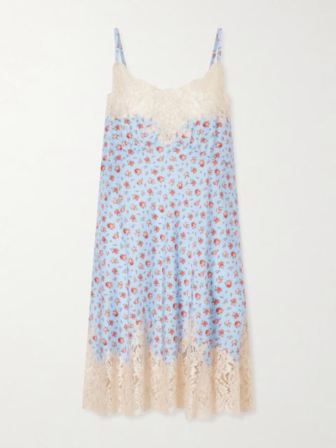 Floral-print Lace-trimmed Silk-blend Mini Dress