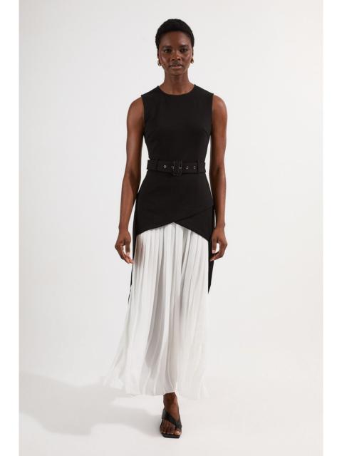 Ponte And Georgette Jersey Pleated Maxi Dress