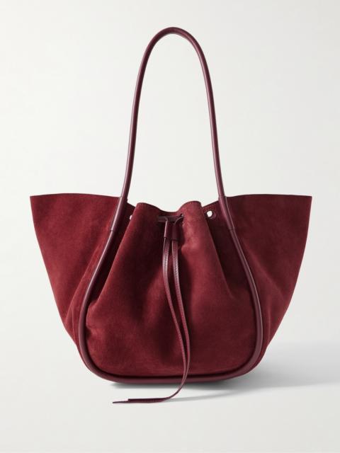 Large Leather-trimmed Ruched Suede Tote