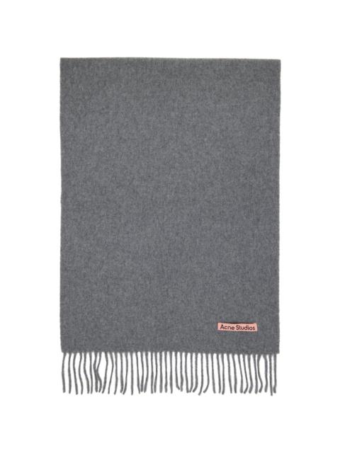 Gray Fringe Wool Narrow Scarf