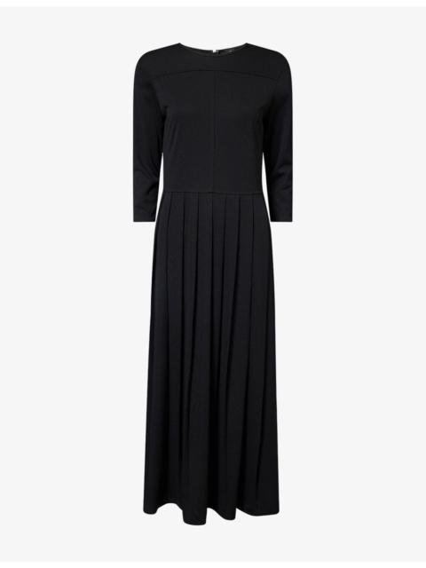 Three-Quarter Sleeve Pleated Woven Midi Dress