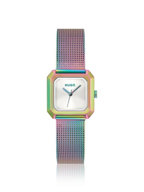 HAZEL IRIDESCENT SQUARE WATCH WITH MESH BRACELET