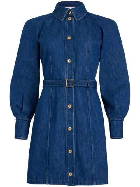 belted organic-denim shirt dress