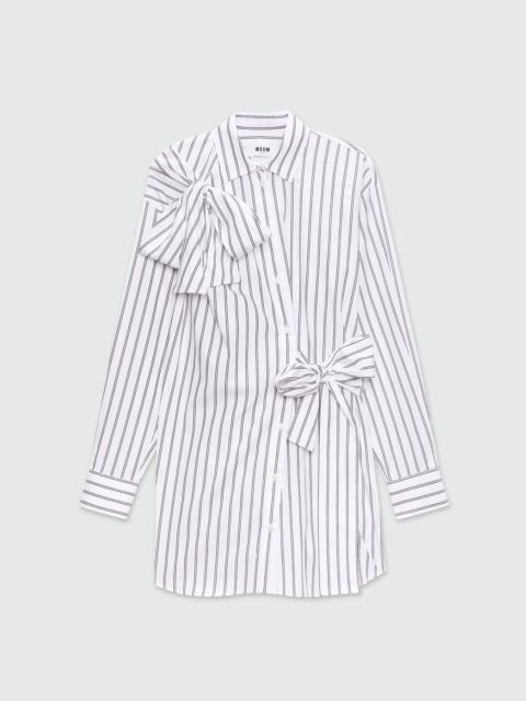 White striped poplin shirt dress with bow detail