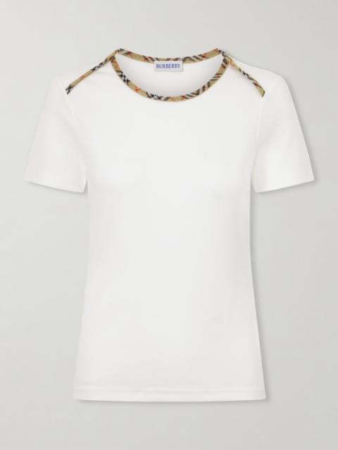 Stephanie Tartan-trimmed Stretch-cotton Jersey T-shirt