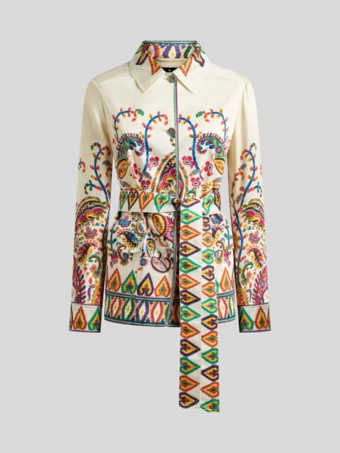 SILK FIELD JACKET WITH PLACED FLORAL PAISLEY PRINT