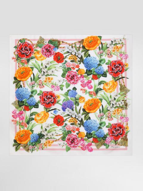 Floral-print silk twill foulard (90x90)
