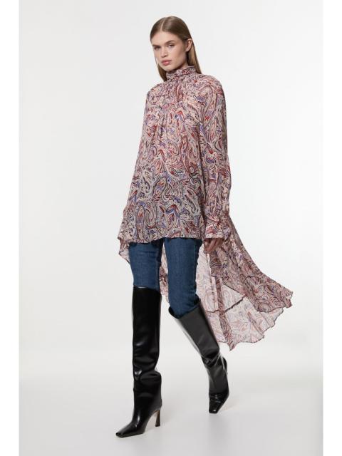 Petite Viscose Crinkle Paisley Frill Detail Tunic