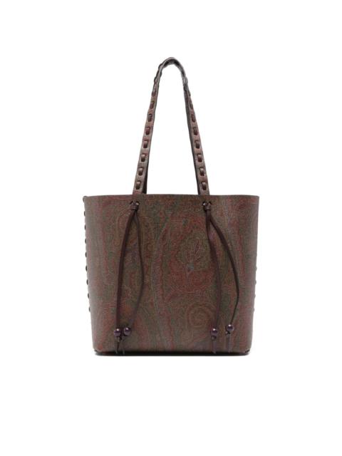 paisley-pattern braided-handle tote bag