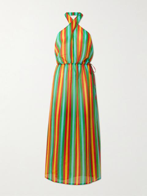 Striped Cotton And Silk-blend Halterneck Midi Dress