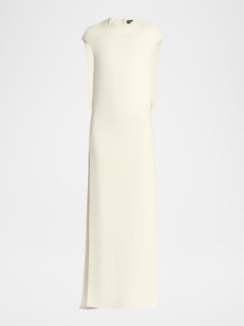 Cap-Sleeve Slit Crepe Gown