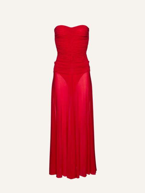 Strapless cupro midi dress in red