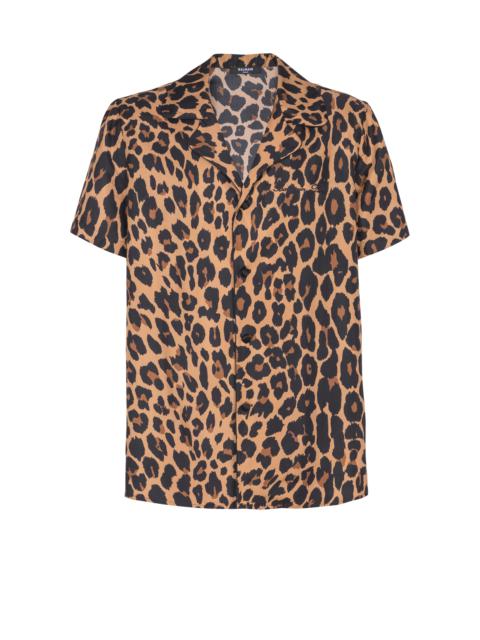Leopard print silk pyjama shirt