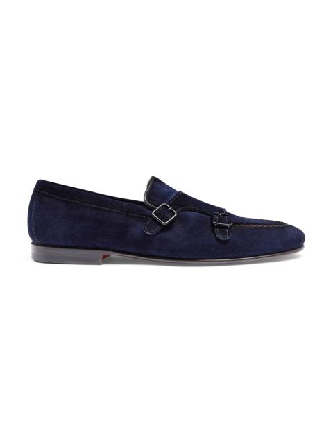 Men's blue suede double-buckle loafer