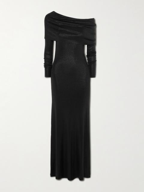 Draped Metallic Stretch-knit Maxi Dress