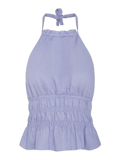 Air Linen Smocked Halter Top light blue