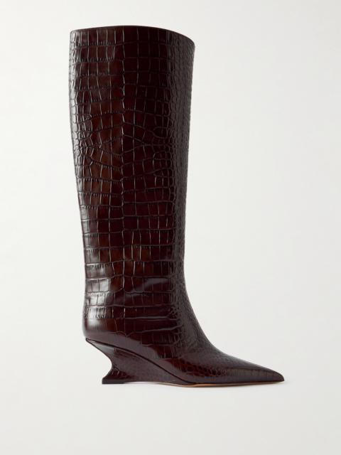 Nina Croc-effect Leather Knee Boots