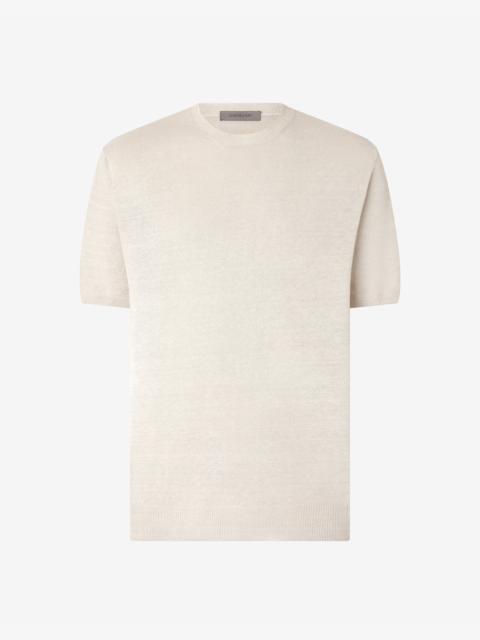 Beige pure linen crew neck knit