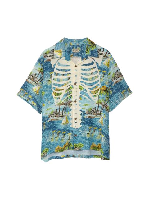 KAPITAL Rayon KAMEKAMEHA BONE Aloha Shirt 'BLUE'