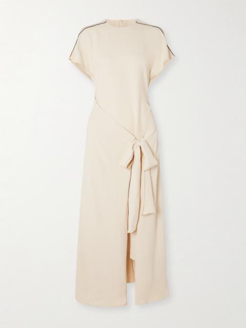 Asymmetric Tie-detailed Cady Midi Dress