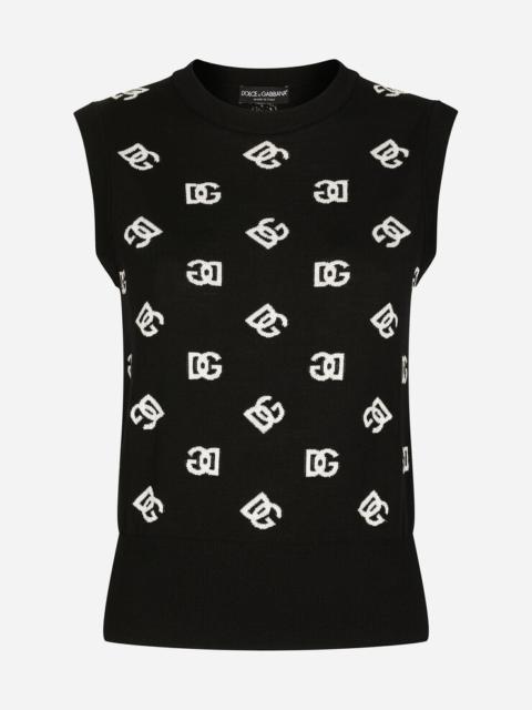 Wool and silk vest with all-over DG logo