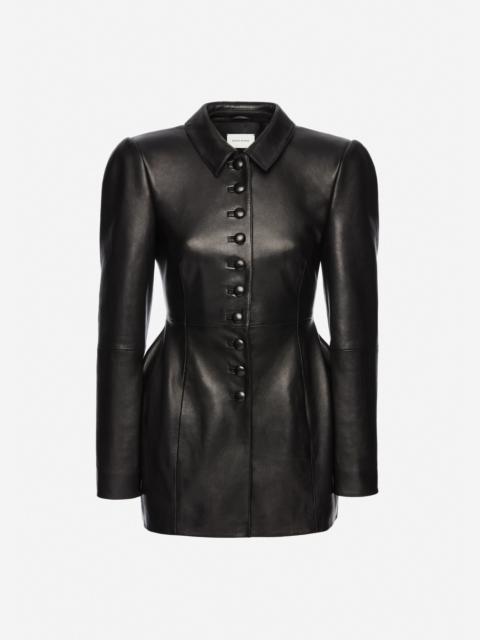 Elongated leather blazer in black