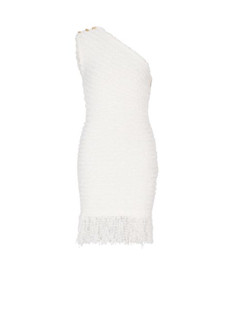 Dotted tweed one-shoulder dress