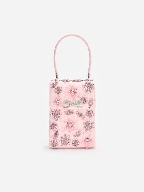 Pink Satin Floral Crystal Mini Bag