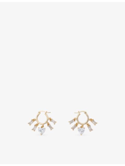 Multi-Charm Brass And Crystal Drop Hoop Earrings