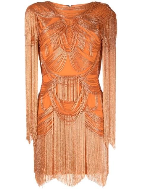fringe-embellished fitted minidress
