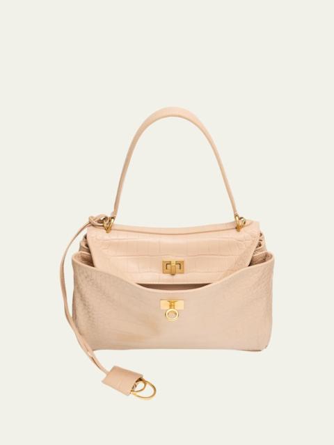 Rodeo Small Croc-Embossed Top-Handle Bag
