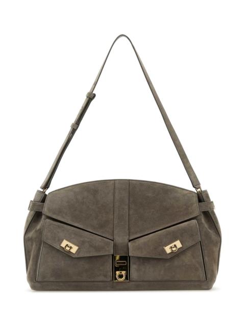 Grey Suede Shoulder Bag