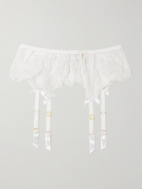 Alysia Bow-detailed Embroidered Tulle Suspender Belt