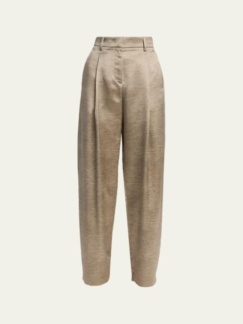 Pleated Silk Straight-Leg Trousers