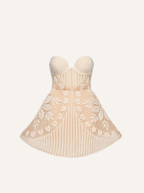 Crochet sweetheart mini dress in cream