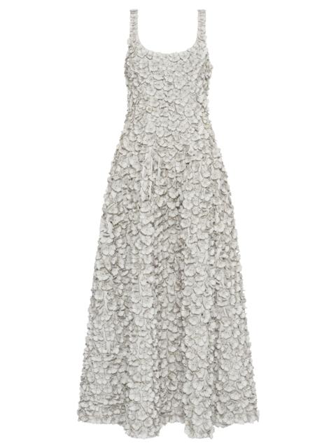 Ceolan Embroidered Floral Maxi Dress in White Leather