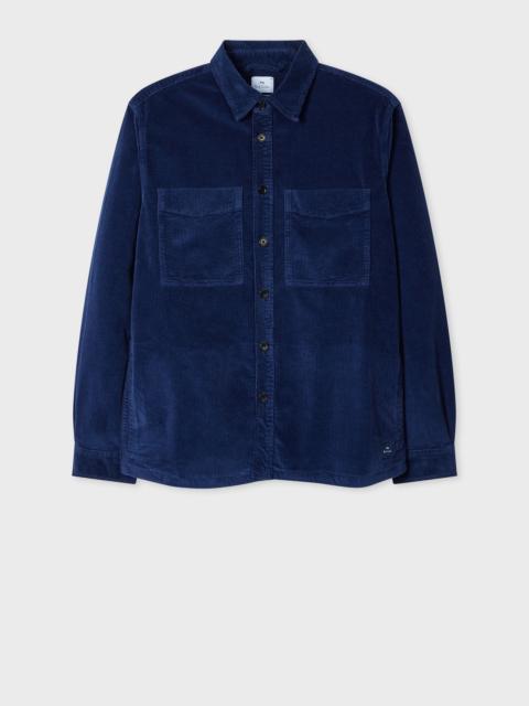 Dark Blue Corduroy Patch-Pocket Overshirt