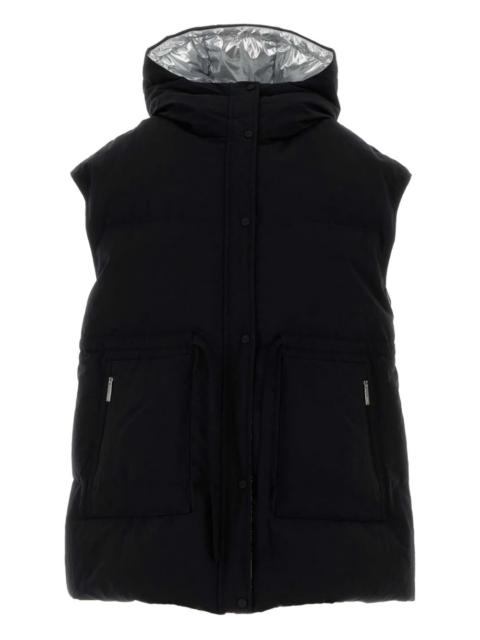 Laminar hooded sleeveless down jacket