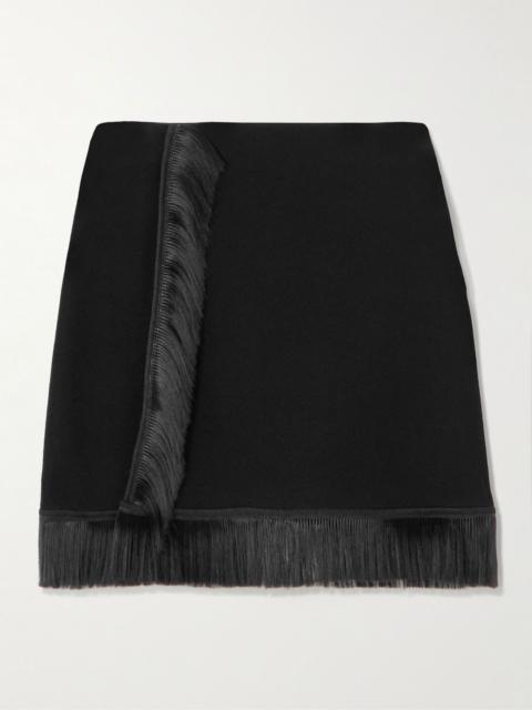 Fringed wrap-effect crepe mini skirt Black