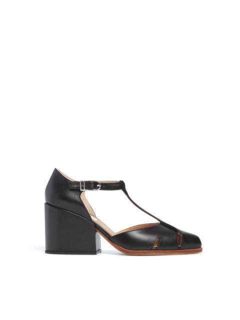 Hawes T-Strap Block Heel Pump in Black Leather