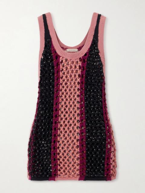 Dennis Crystal-embellished Striped Crocheted Cotton-blend Tank