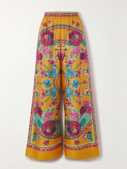Printed silk-twill wide-leg pants