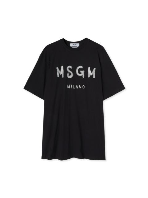 Cotton crewneck t-shirt with brushed logo