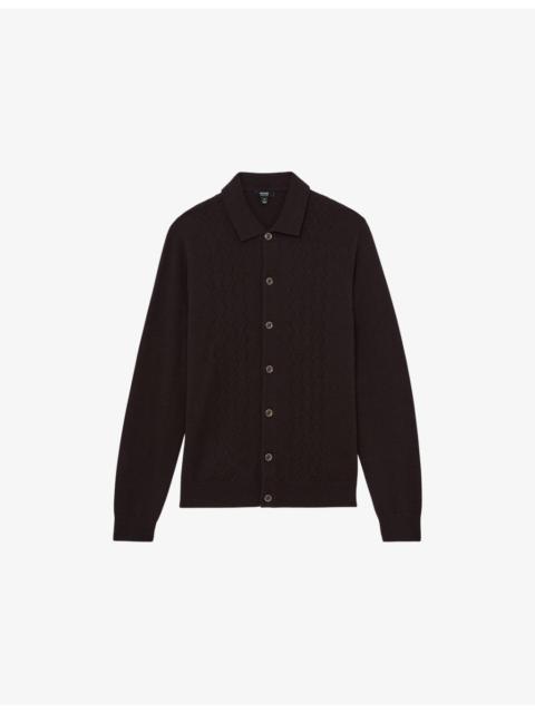 Gideon Collared V-Stitch Wool Cardigan