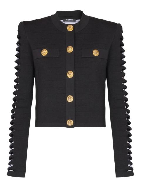 cut-out sleeve buttoned cardigan