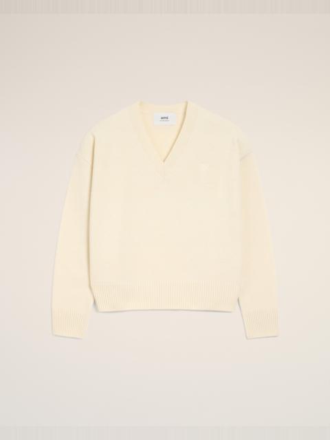 WHITE WOOL AMI DE COEUR V NECK SWEATER