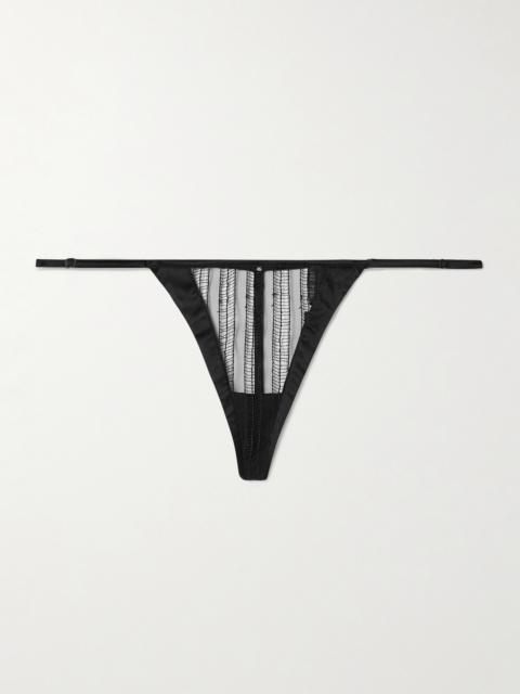 Margot Silk-blend Satin-trimmed Embroidered Tulle Thong