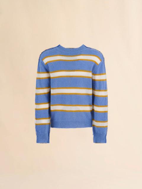 BLUE STRIPED MOHAIR AND WOOL HALF-AND-HALF SWEATER
