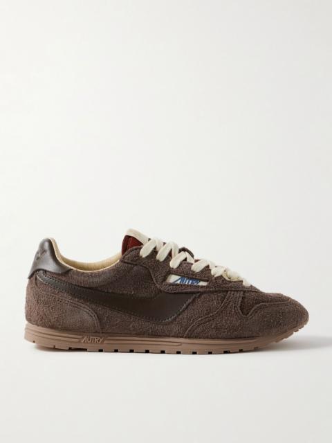 Windspin leather-trimmed brushed-suede sneakers Chocolate