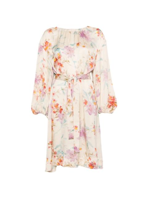 floral-pattern tie-waist mini dress